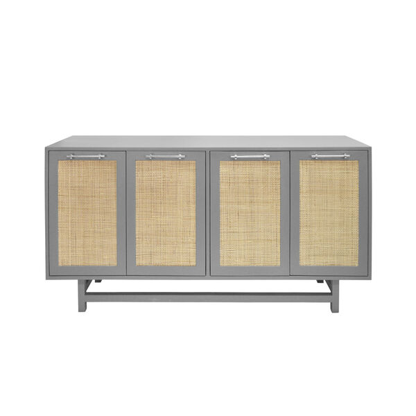 Matte Grey Lacquer and Polished Nickel Four Door Cabinet, image 1